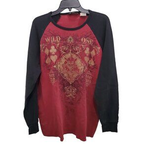 No Boundaries Men's Y2K Red Black Waffle Knit Joker Graphic LS Thermal Tee‎ 2XL